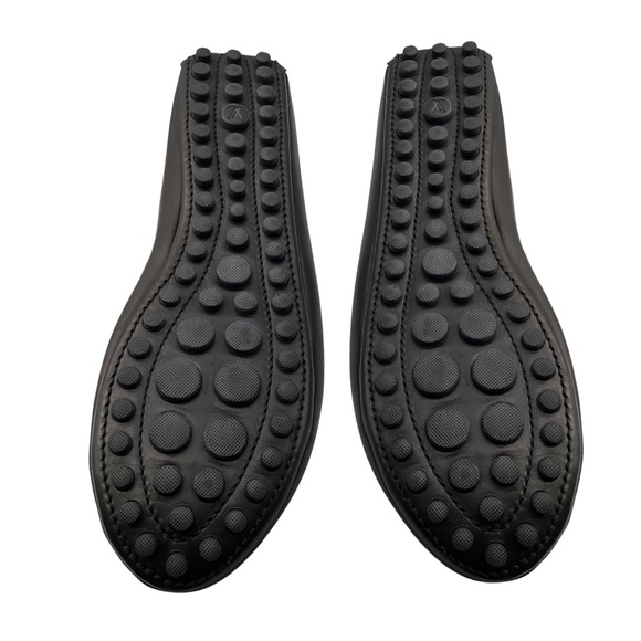 LOUIS VUITTON BLACK / GOLD LV LOGO HARDWARE LEATHER BALLET FLATS - Picture 7 of 8